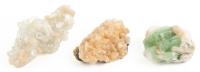 Three Excellent Specimens of Apophyllite Crystals with Stilbite Crystals in Three Naturally Occurring Colors.