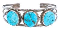 Ladies Lovely Navajo Bracelet Boasting Three Beautiful Sky Blue Turquoise