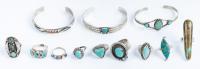 Collection of Navajo and Navajo Inspired Jewelry Nine (9) Rings and Three (3) Cuffs