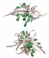 Two Complimenting Pins in 10K White Gold with Tear Drop Shaped Jade.