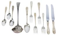 Place Setting by Steiff "Rose" Pattern for Five with Extras including Serving Spoon and Sugar Spoon. Also Included an An