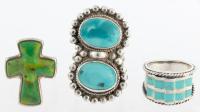 Three (3) Sterling Silver Rings One from Thailand Expertly Cut and Polished Into a Cross