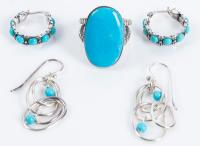 Beautiful Collection of Sterling Silver and Turquoise Jewelry. One Very Impressive Robin's Egg Turquoise Ring and Two Pa