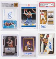 Six (6) Signed Cards: Magic Johnson, Nikola Jovic, Julius Irving, Michael Porter Jr., Klay Thompson and Kareem Abdul Jab
