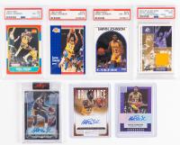 Magic Johnson Seven (7) Diverse Sports Cards: Includes Scarce 2002 SP Game Used All-Star Apparel, Gold PSA Grade 9 Mint