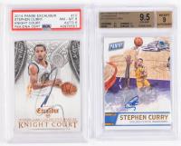 Stephen Curry: Two Autographed Sports Cards Graded. 2016 Panini Father's Day #13 Beckett Graded 9.5 and Excalibur #10 PS