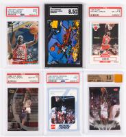 Michael Jordan: Six (6) Basketball Cards 1989-1998. Including Upper Deck Ionix #6 PSA Grade 9 and North Carolina Collegi
