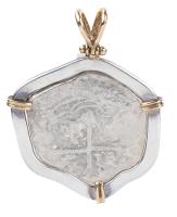 A Second, Authentic Cob Pendant for the Man or Woman from 16th or 17th Centuries in Sterling Silver and 14K Gold Bezel