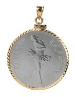 Ladies Pendant From Russia, the 10 Ruble Palladium Coin in a 14K Yellow Gold Bezel