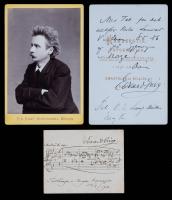 Edvard Grieg: Elaborate Musical Quotation Signed and Dated 1900 and a Near Mint Cabinet Cabinet Card Inscribed and Boldl
