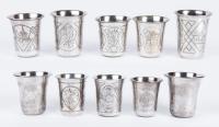 10 Superior Russian Kiddush Cups, 84 Silver a Mix from the 19th and 20th Century with Excellent Engraving and in Choice