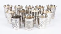 Collection of 12 Russian Kiddush Cups, 84 Silver, a Mix from the 19th and 20th Century with One Quite Fine.