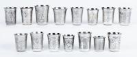 Beautiful Collection of 15 Beaker Style Kiddush Cups, 84 Silver, all 19th Century Grouped Here for their Exceptional Eng