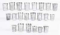 23 Beaker Style Kiddush Cups, 84 Silver, all 19th Century and all Having Appealing Foliate Engravings and Overall in Exc