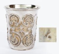 Imperial Russian Cup with Exceptional Hand Chased Repousse Work in Stylized Floral or Shell Motifs made for French Expor