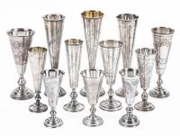 15 Short-Stemmed Kiddush Cups, 84 Silver, Almost All 19th Century and in Excellent Condition