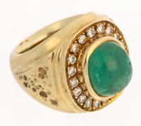 Knockout Emerald Cabochon Ring for the Lady that Defines Casual Luxury in 14K Yellow Gold and Diamond Accents