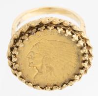 Ladies 1911 $2.5 Gold Coin Having Extremely Fine Sharpness Set in a 14K Yellow Gold Ring