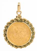 Very Handsome Pendant for Either Sex. The Mexican 20 Peso Gold Piece set in a Twisted Rope, 10K Yellow Gold Bezel