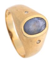 Men's Sapphire Cabochon Ring in 14K Yellow Gold with Two Accent Diamonds