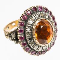 Ladies Antique Mughal Style Ring with Polki Diamonds, Rubies and a Stunning Oval Citrine