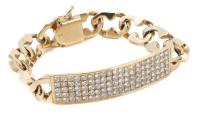 Unusual Cuban Chain ID Bracelet for the Lady with Bright White Natural Diamonds