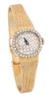 Ladies 14K Yellow Gold Watch with a White Gold and Diamond Face and Bezel