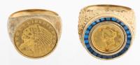 Pair of Gentleman's US Gold Coin Rings set in 14K Yellow Gold with Coins in VF Condition.
