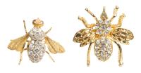 Pair of Charming 14K Yellow Gold and Diamond Honey Bee Pins.