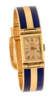 Outstanding, Vintage, 18K Yellow Gold and Blue Enamel Belt Buckle Bracelet Watch from Gucci Fine Jewels, Late 1960
