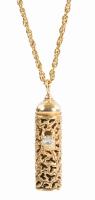 Ladies Excellent 14K Yellow Gold Pendant Necklace with a Mezuzah having a Diamond Accent