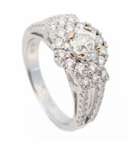 Ladies New, Engagement or Dinner Ring in 18K White Gold Centered with and Old European Cut Diamond Measuring .66 Carats.