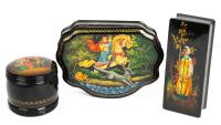 Three Authentic Vintage Russian Lacquer Boxes, Traditional Themes