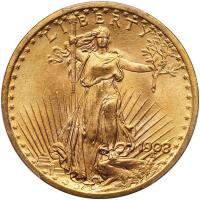 1908 $20 St. Gaudens. No Motto PCGS MS66