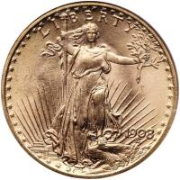 1908 $20 St. Gaudens. No Motto NGC MS66
