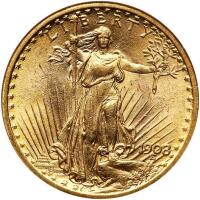 1908 $20 St. Gaudens. No Motto NGC MS63