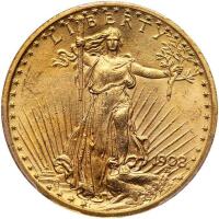 1908 $20 St. Gaudens. Motto PCGS MS63