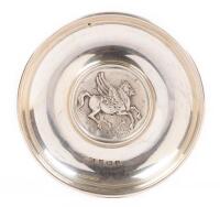 Worldwide. Silver Dish with Ancient Medal-Pegasos flying right at Base