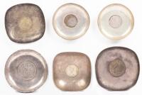 Worldwide. Lot of Silver Dishes or Small Ash Trays with Coins from the Far East at Base: