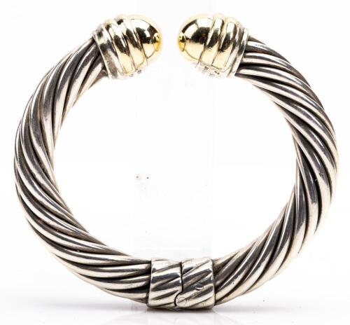 David Yurman Sterling Silver Cable Cuff Bracelet with 14K Yellow Gold Finnials