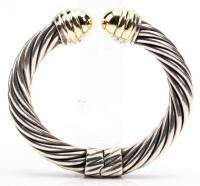 David Yurman Sterling Silver Cable Cuff Bracelet with 14K Yellow Gold Finnials