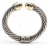 David Yurman Sterling Silver Cable Cuff Bracelet with 14K Yellow Gold Finnials - 3