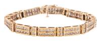 Ladies or Men's 10K Yellow Gold Rectangular Link Bracelet Each with 10 RBC Champagne Colored Diamonds