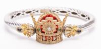 Ladies Spectacular 14K Yellow and White Gold Pahlavi Crown Bracelet with 5 Man Made Diamonds and Real Accent Diamonds and Sapphi