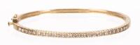 Ladies Understated 14K Yellow Gold and Diamond Hinged Bangle Bracelet