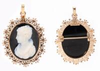 Exceptional Black and White Sardonyx Cameo in Heavy 14kt Gold. Can Be Worn as Pendant or Brooch.