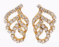 Ladies 18K Yellow Gold and Diamond Post Earrings each with 30 White Diamonds