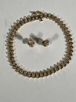 Ladies Petite 14K Yellow Gold and Diamond Tennis Bracelet and Matching Stud Earrings Totaling Approximately 3.70 Carats
