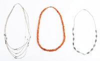 3 Southwest or Native American Sterling Silver and Coral Necklaces all in Excellent Condition.