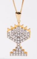 Ladies 18K Yellow and White Gold Menorah with 18K Yellow Gold Box Chain